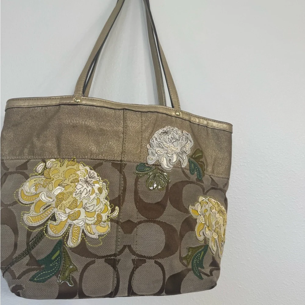 Coach Chrysanthemum or Peony Appliqué bag